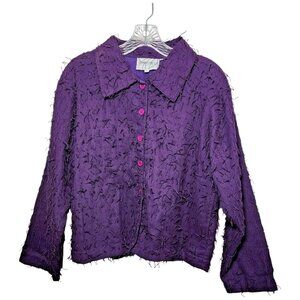 Silver Stream Textured Cotton Jacket Top Purple Frayed Look Women’s‎ Small